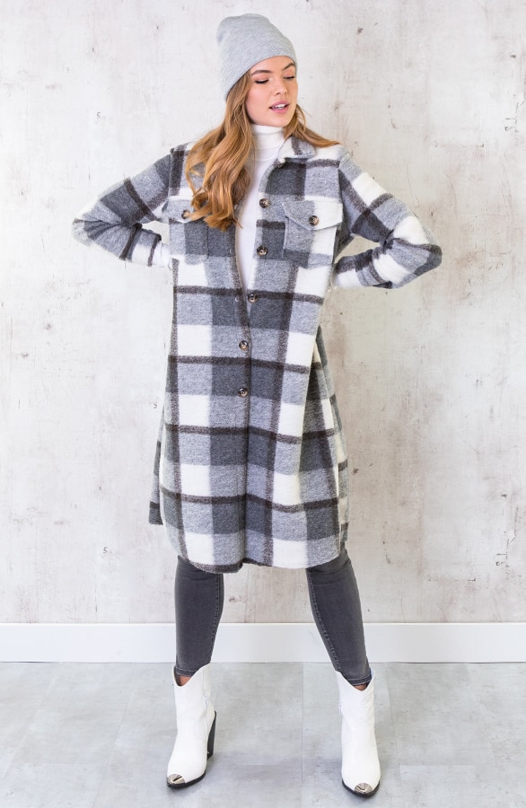 Woven Coat Geblokt Grijs – shoparchief, foto 3