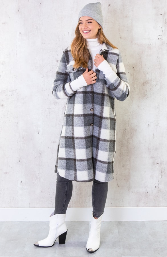Woven Coat Geblokt Grijs – shoparchief, foto 7