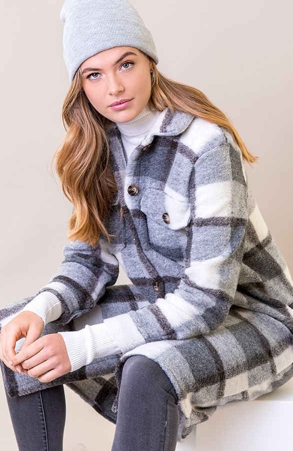 Woven Coat Geblokt Grijs – shoparchief, foto 2