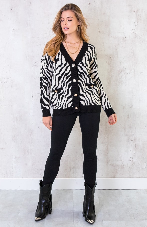 Zebra Vest Met Knopen Zwart Creme – shoparchief, foto 4