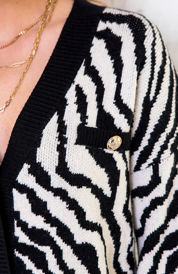 Zebra Vest Met Knopen Zwart Creme – shoparchief, foto 5