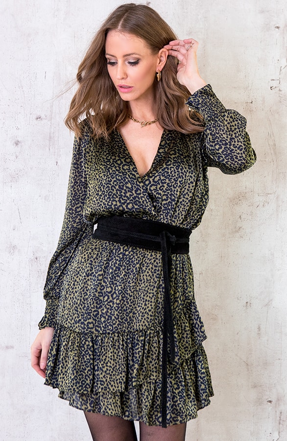 Zijden Leopard Jurk Army Zwart – shoparchief, foto 5