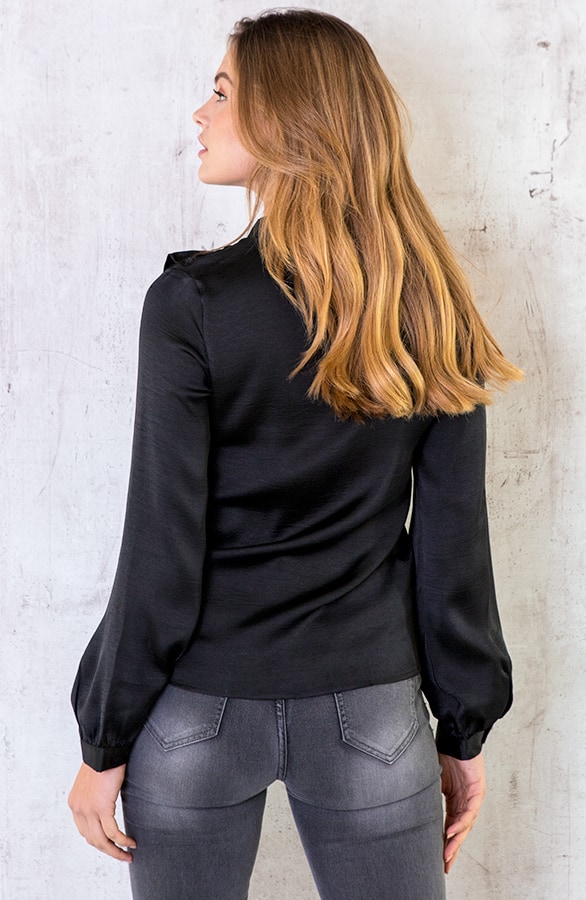 Zijden Ruches Blouse Zwart – shoparchief, foto 3