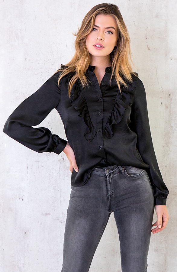 Zijden Ruches Blouse Zwart – shoparchief, foto 5