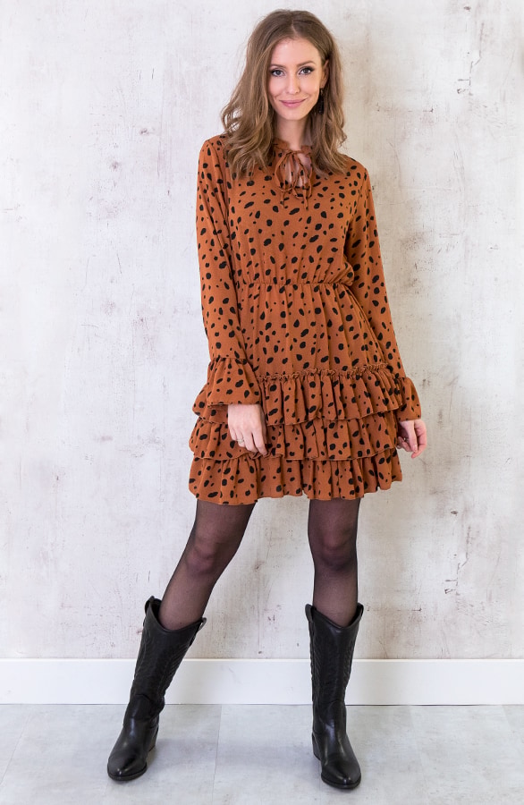 Cheetah Ruches Jurk Cognac – shoparchief, foto 3