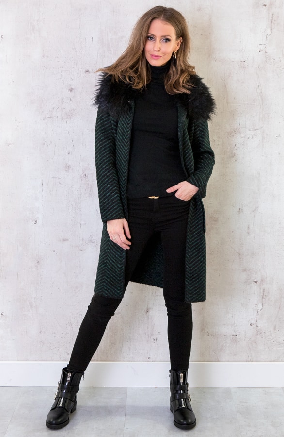 Faux Fur Zigzag Vest Smaragd Zwart – shoparchief, foto 3