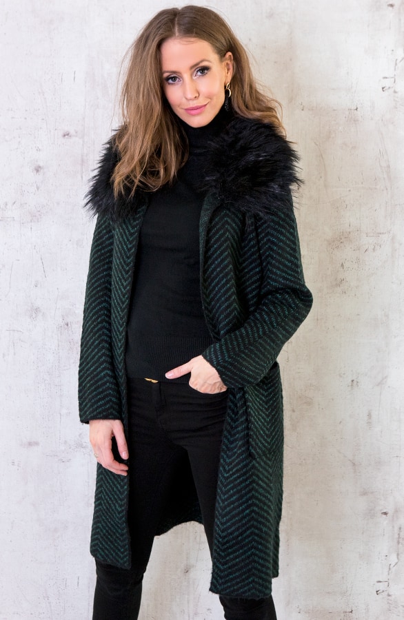 Faux Fur Zigzag Vest Smaragd Zwart – shoparchief, foto 5