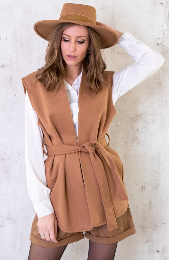 Fleece Strik Vest Camel – shoparchief