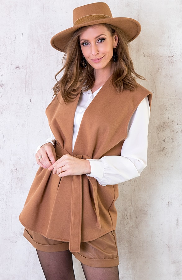 Fleece Strik Vest Camel – shoparchief, foto 2