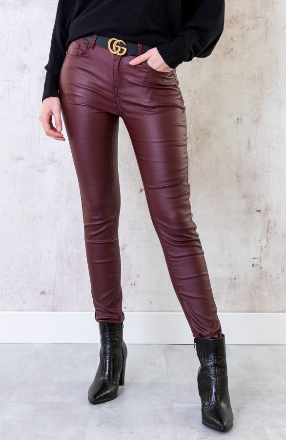 High Waist Coating Jeans Bordeaux – shoparchief, foto 6