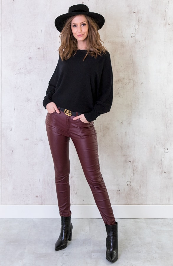 High Waist Coating Jeans Bordeaux – shoparchief, foto 4