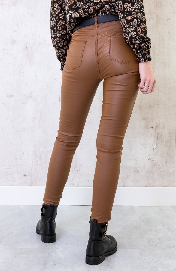 High Waist Coating Jeans Cognac – shoparchief, foto 3