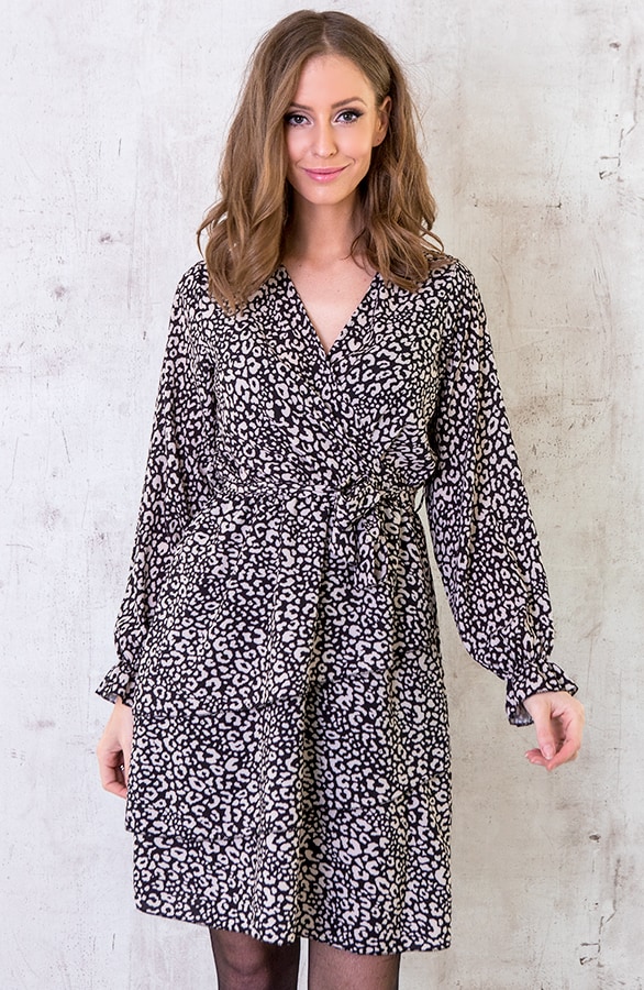 Jurk Met Panterprint Zwart Beige – shoparchief