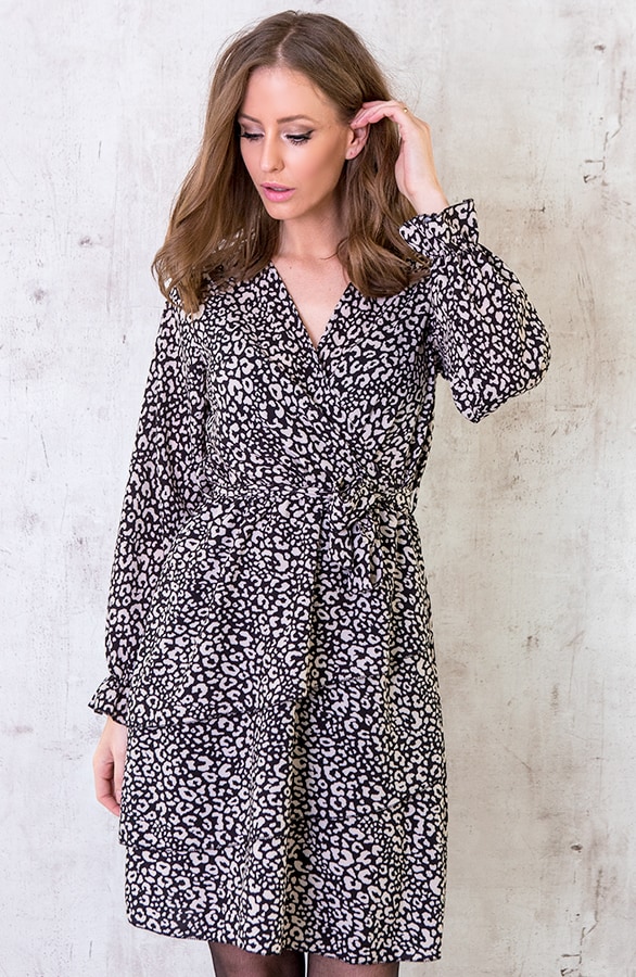 Jurk Met Panterprint Zwart Beige – shoparchief, foto 5