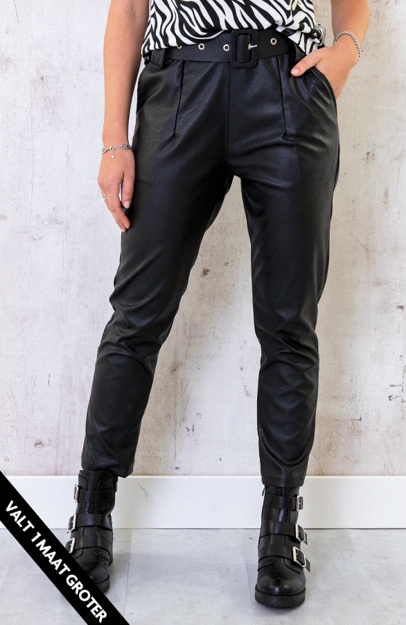 Leren Broek Met Riem Zwart – shoparchief