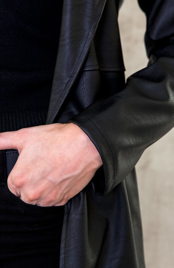 Leren Vest Lang Zwart – shoparchief, foto 4