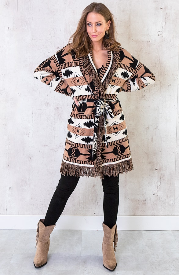 Vest Met Aztec Print Camel – shoparchief, foto 4