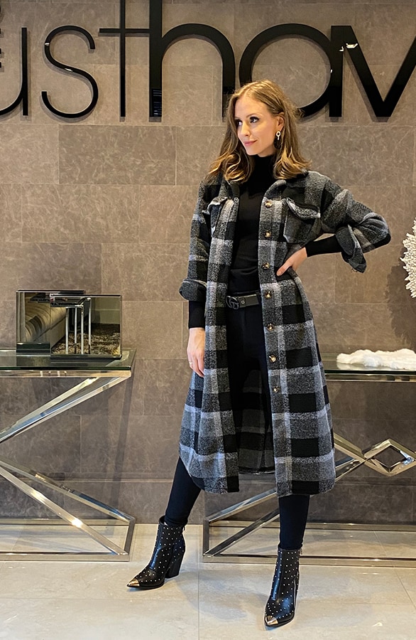 Woven Jacket Geblokt Lang Grijs – shoparchief, foto 11