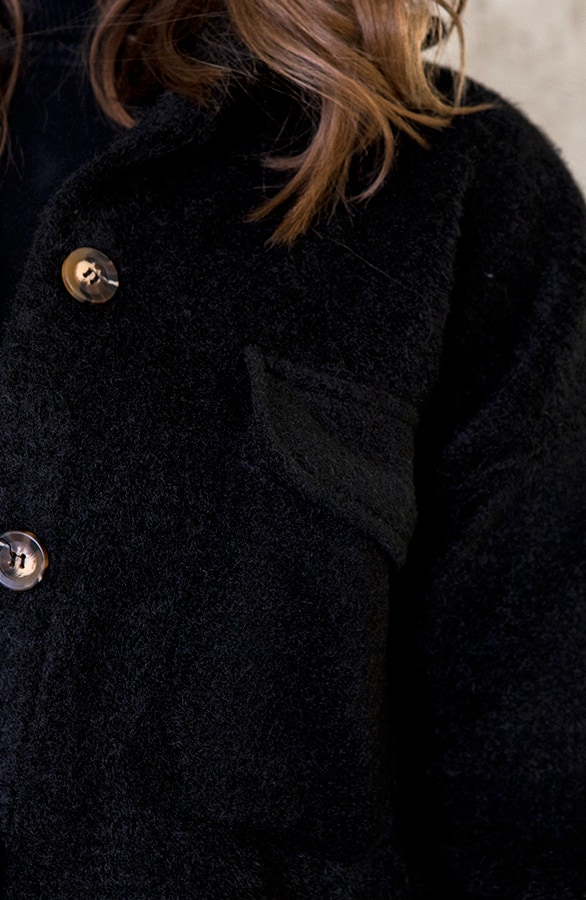 Woven Coat Lang Zwart – shoparchief, foto 7