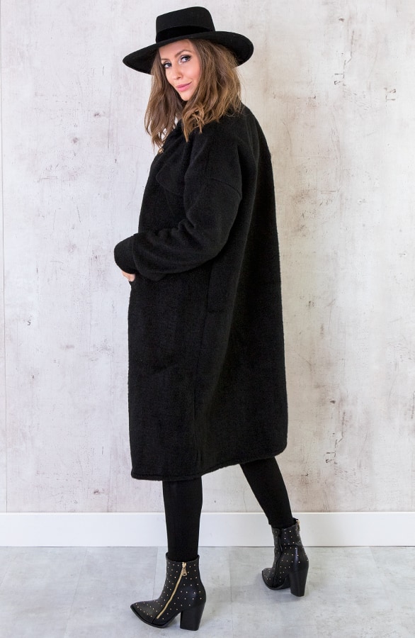 Woven Coat Lang Zwart – shoparchief, foto 6