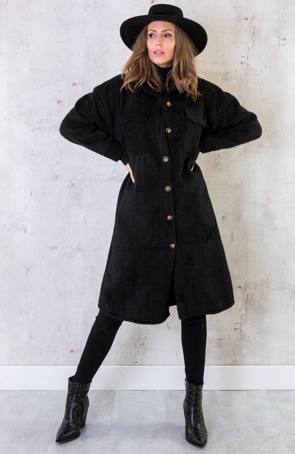 Woven Coat Lang Zwart – shoparchief, foto 5
