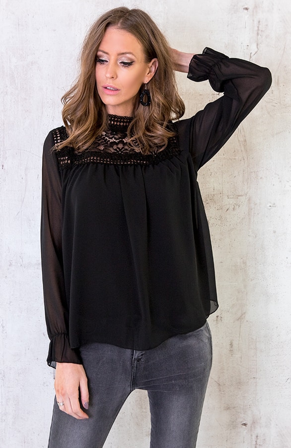 Blouse Kant Dames Zwart – shoparchief