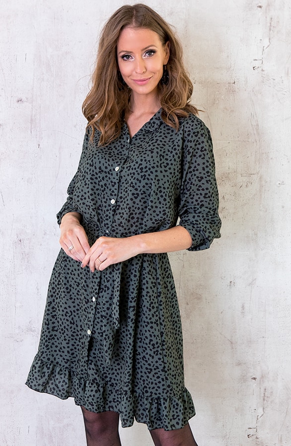 Cheetah Knopen Ruches Jurk Army – shoparchief, foto 3