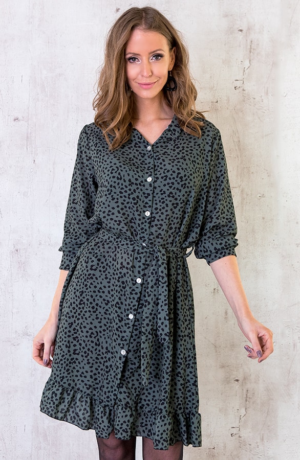 Cheetah Knopen Ruches Jurk Army – shoparchief