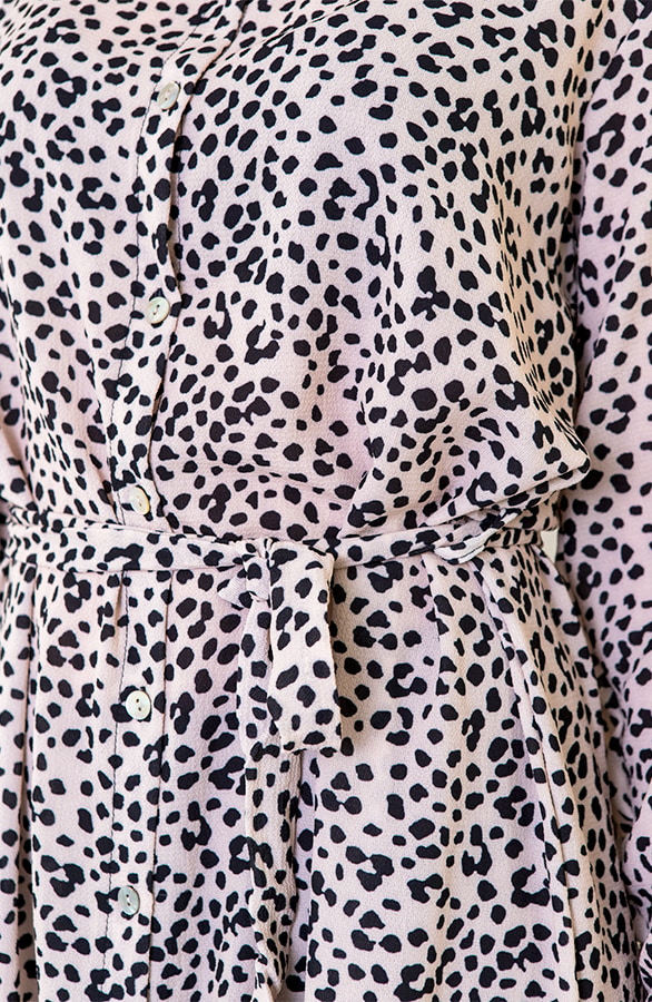 Cheetah Knopen Ruches Jurk Beige – shoparchief, foto 5