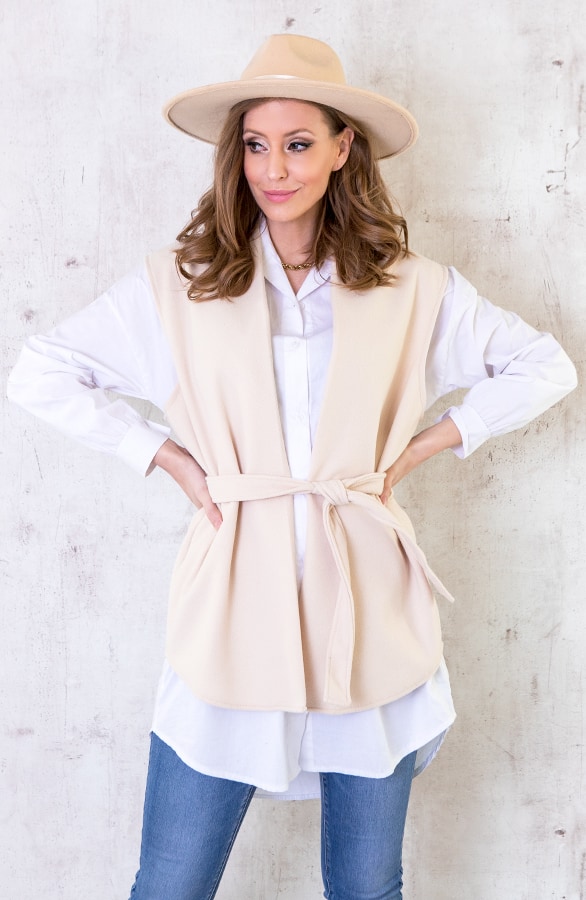 Fleece Strik Vest Beige – shoparchief, foto 4