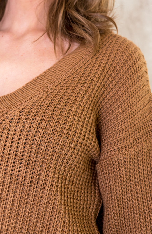 Gebreide Trui Met V-hals Camel – shoparchief, foto 5