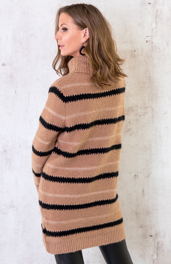 Gestreepte Col Tuniek Deluxe Camel – shoparchief, foto 3