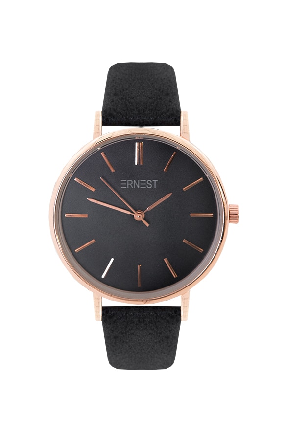 Horloge Leer Deluxe Zwart – shoparchief