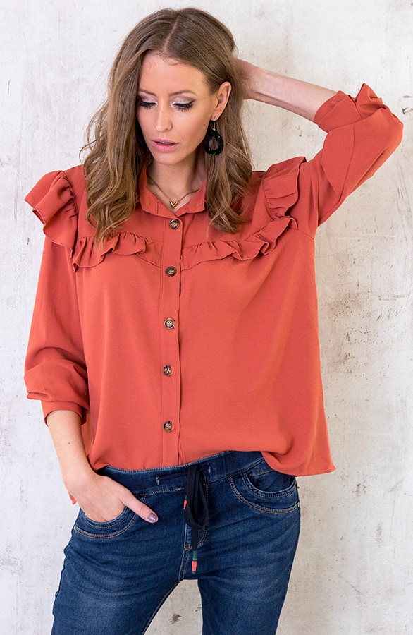 Knopen Ruches Blouse Koraal – shoparchief, foto 4