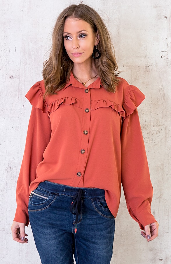 Knopen Ruches Blouse Koraal – shoparchief
