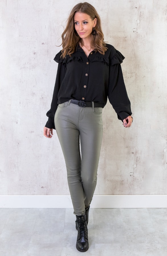 Knopen Ruches Blouse Zwart – shoparchief, foto 2