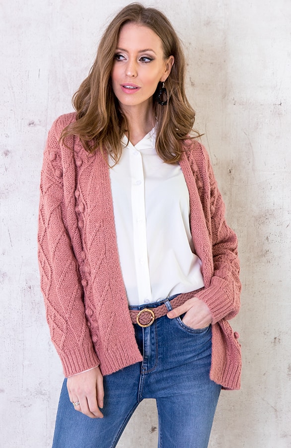 Pompon Vest Gebreid Roze – shoparchief