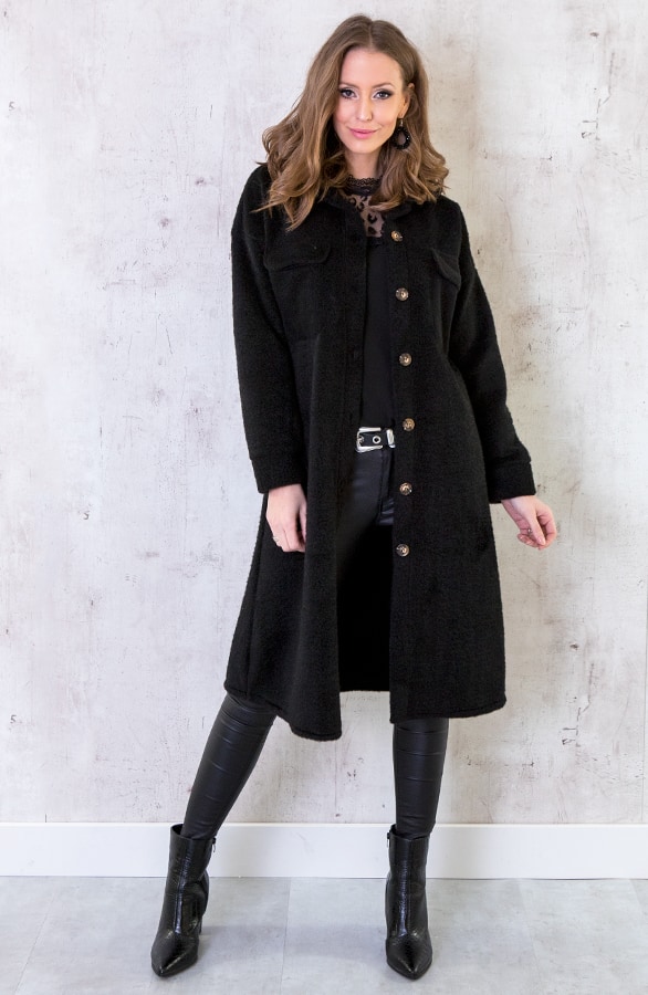 Woven Coat Lang Zwart – shoparchief, foto 2