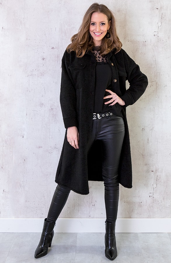 Woven Coat Lang Zwart – shoparchief, foto 4