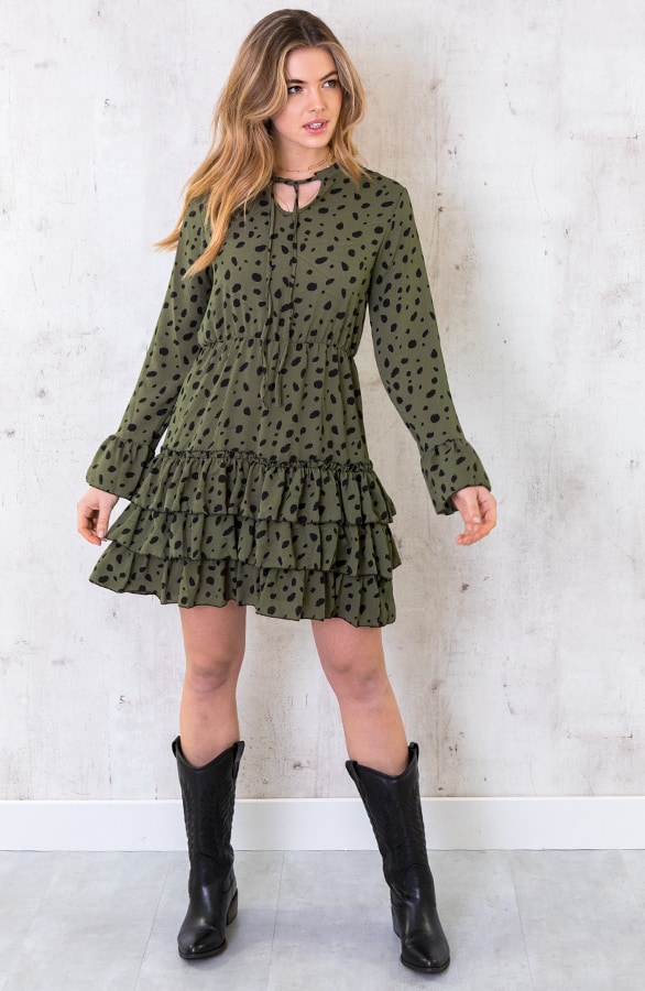 Cheetah Jurk Ruches Legergroen – shoparchief, foto 3