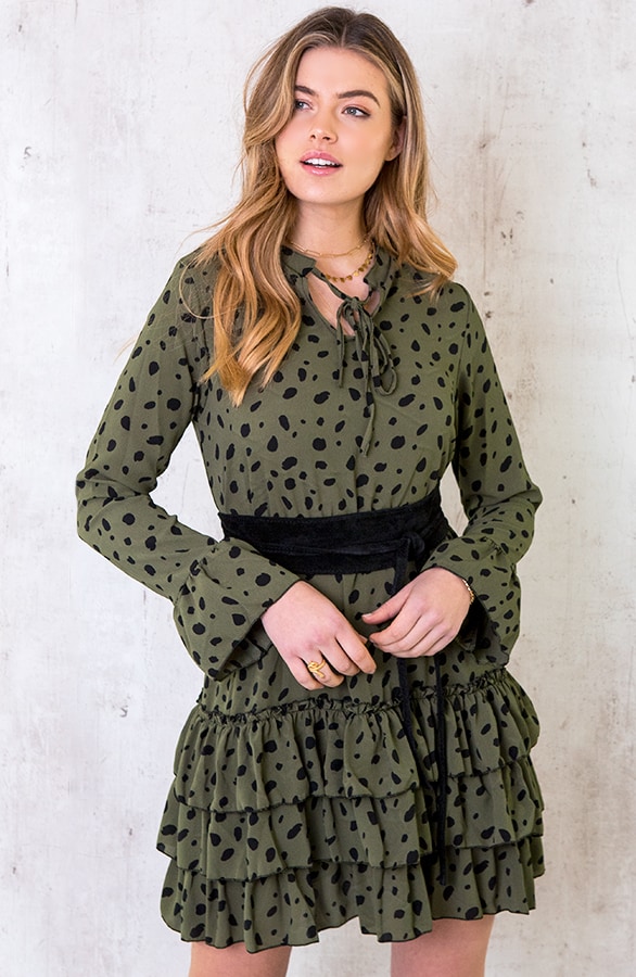 Cheetah Jurk Ruches Legergroen – shoparchief, foto 4