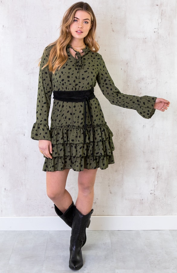 Cheetah Jurk Ruches Legergroen – shoparchief, foto 2
