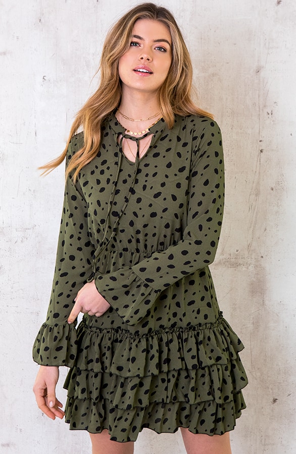 Cheetah Jurk Ruches Legergroen – shoparchief