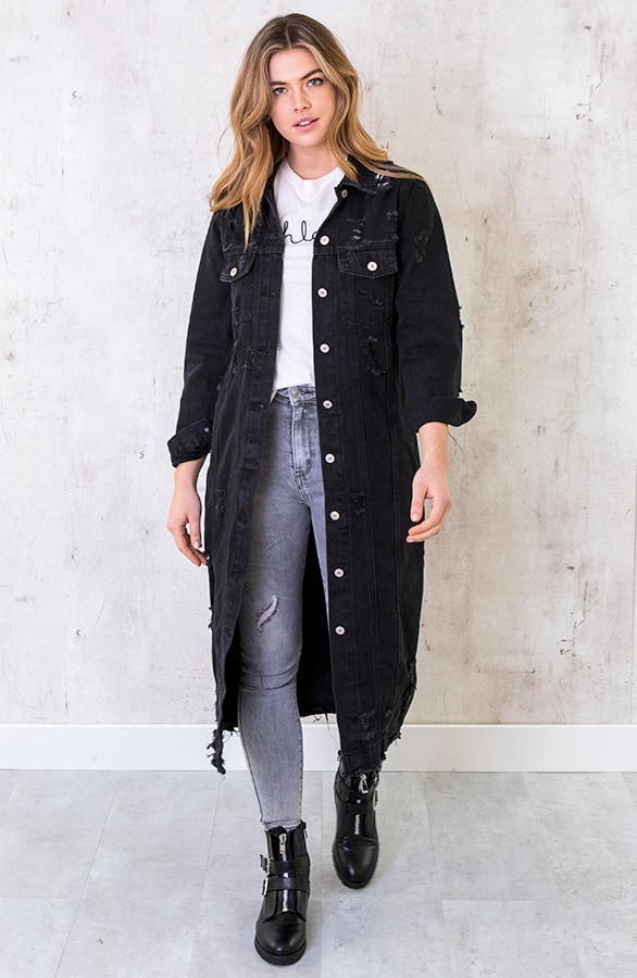 Damaged SpijkerJacket Maxi Zwart – shoparchief, foto 4