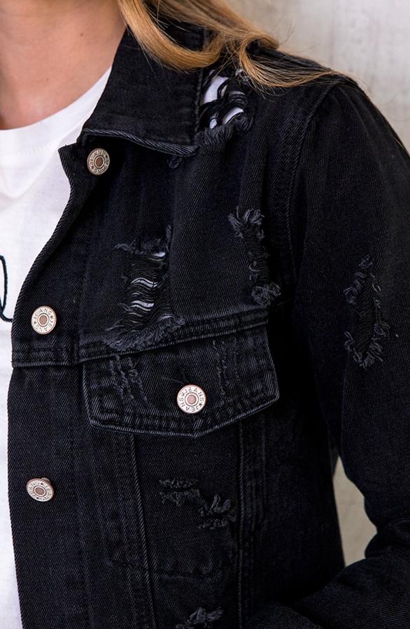Damaged SpijkerJacket Maxi Zwart – shoparchief, foto 3