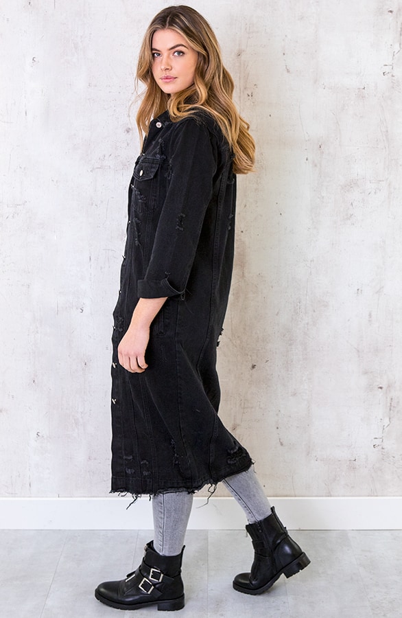 Damaged SpijkerJacket Maxi Zwart – shoparchief, foto 2