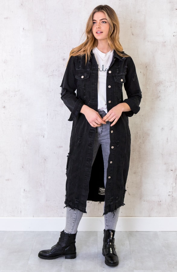 Damaged SpijkerJacket Maxi Zwart – shoparchief