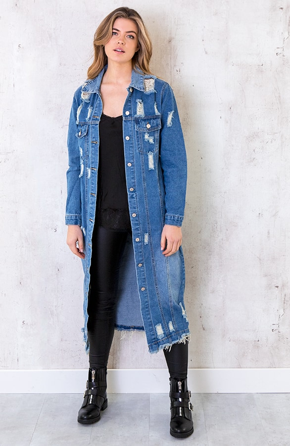 Damaged Spijkerjacket Maxi Blauw – shoparchief, foto 6