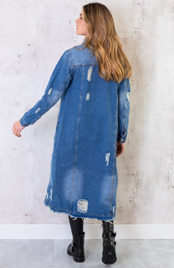Damaged Spijkerjacket Maxi Blauw – shoparchief, foto 3