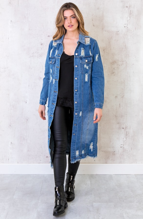 Damaged Spijkerjacket Maxi Blauw – shoparchief, foto 2